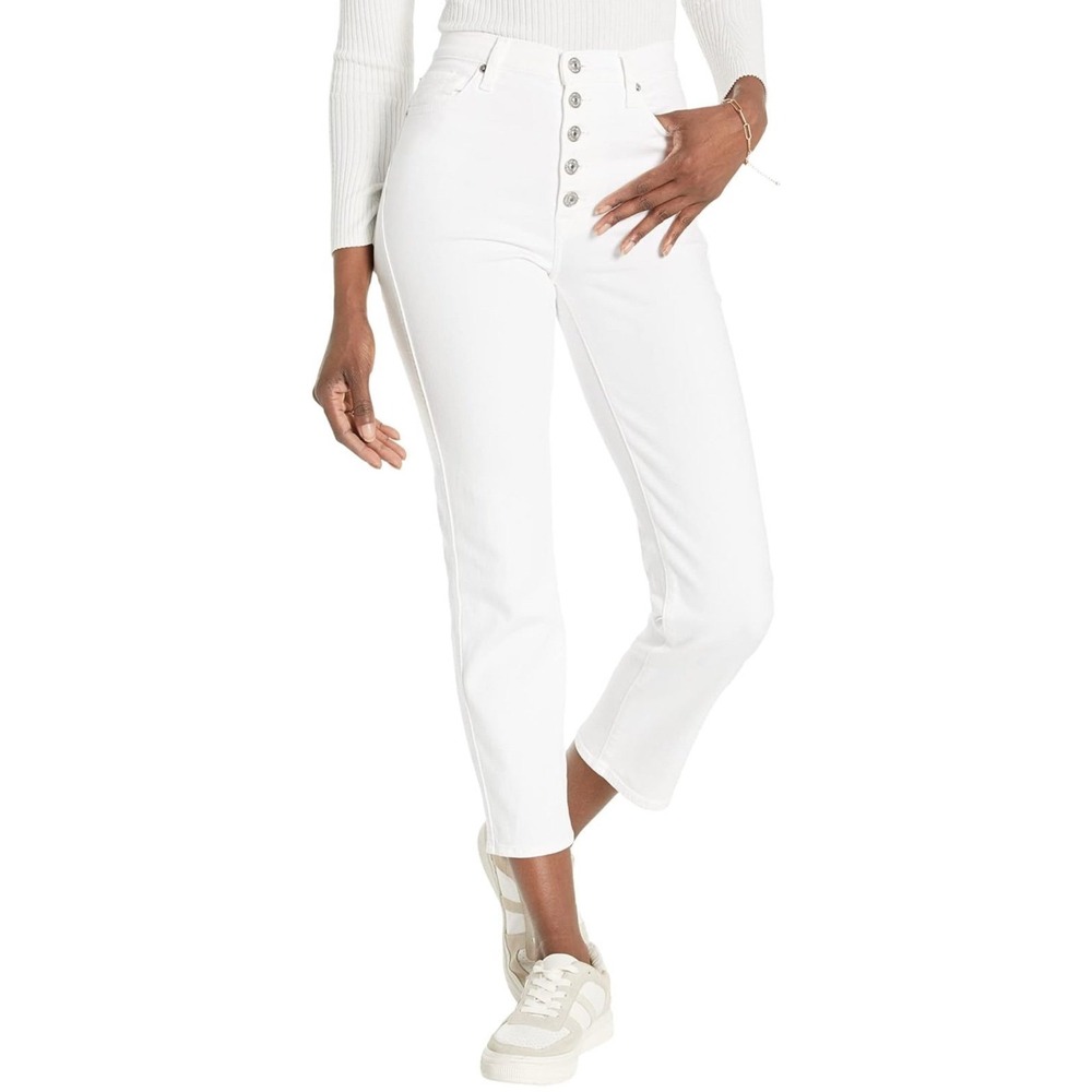 7 For All Mankind Women's High Waist Cropped Straight Pants White Sz-33 New $198